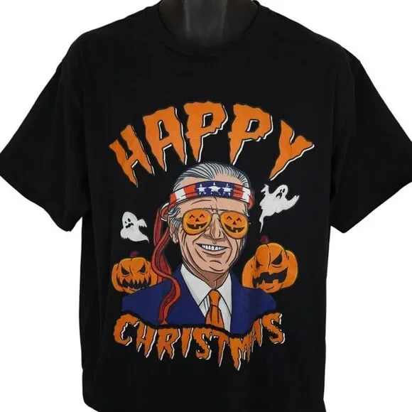 Joe Biden Halloween T Shirt Mens Size XL Black Happy Christmas Funny Humor Joke - Picture 2 of 7